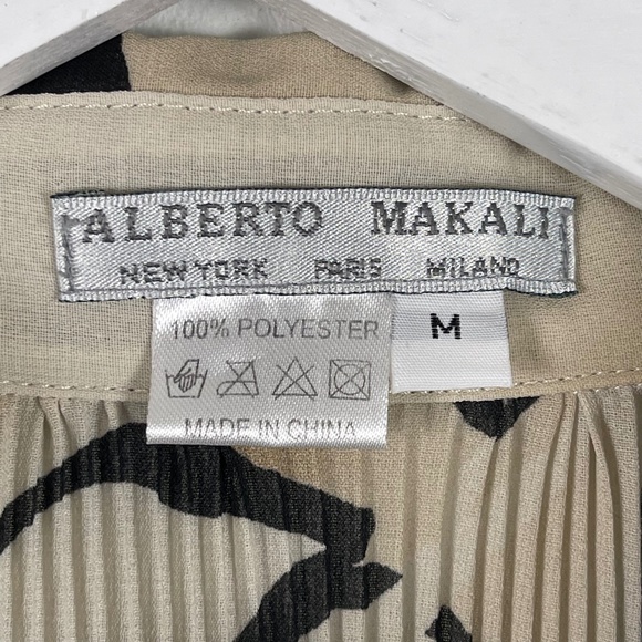 Vintage Black & Tan Print Pleated Blouse Medium - Picture 6 of 7